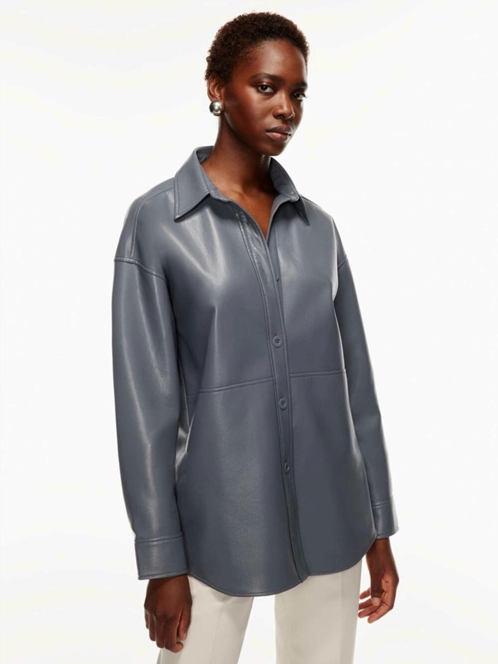 NEW Aritzia Babaton Pelli Faux Leather Shirt Jacket XL Echo Gray